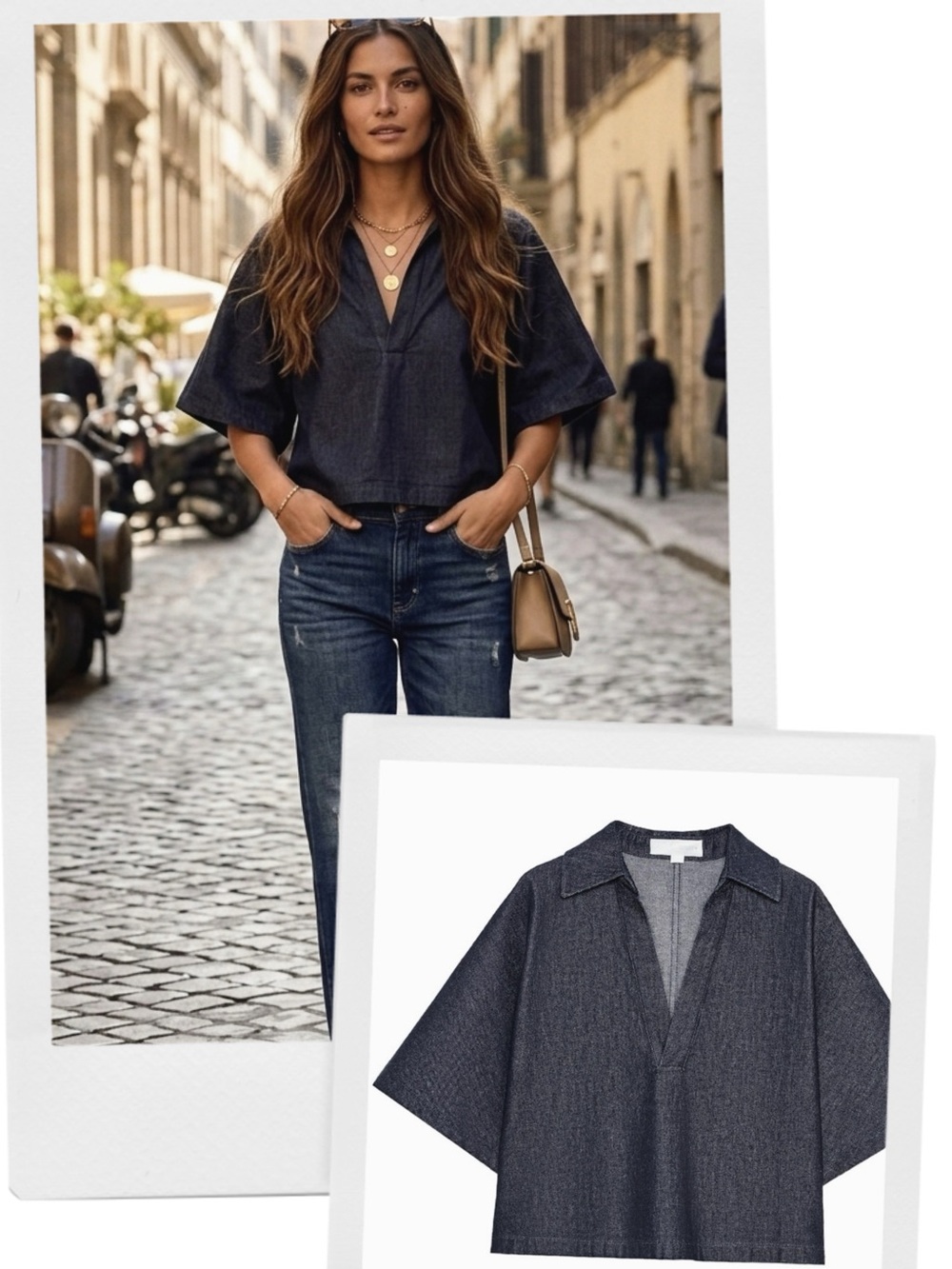 ZARA denim polo oversized top